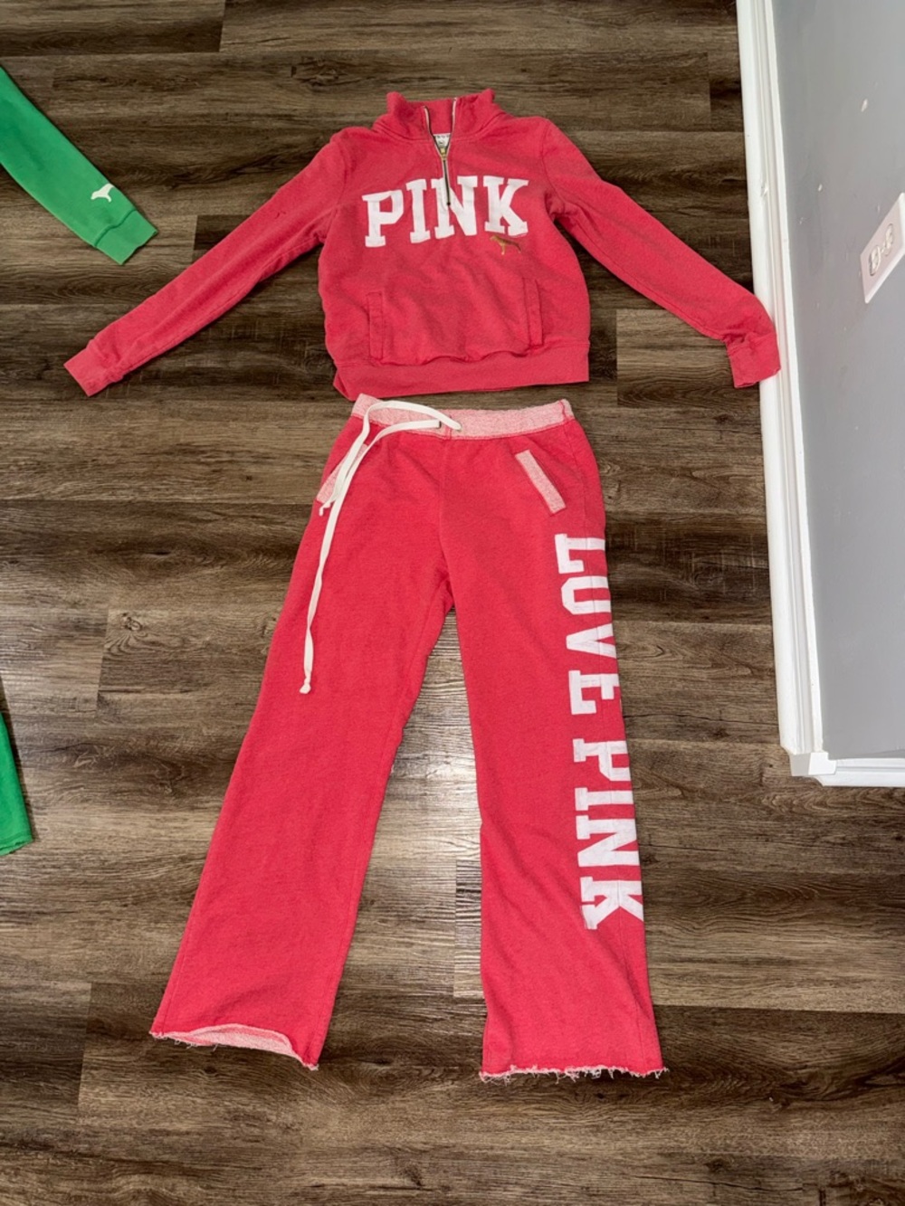 PINK Victoria's Secret Red Track Pants & Cropped Sweatshirt Set